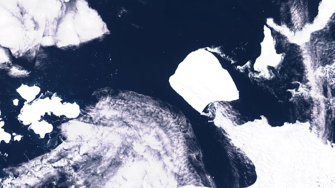 A satellite image of the world's largest iceberg, named A23a, is shown in Antarctica on November 15, 2023. Compulsory credit.