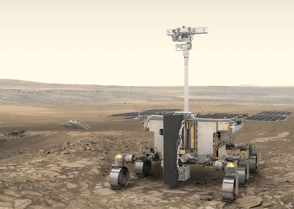 An artist's impression is shown to the Ecometer Rosaland Franklin Rover at the surface of Mars.