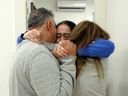 Former Israeli hostage Larry Albag again re -united with a family at the Army Screening Point in the RAM of southern Israel on Saturday. Albag was one of the four female soldiers issued by Hamas in exchange for the other hostage under the Gaza Seas Fire Agreement.