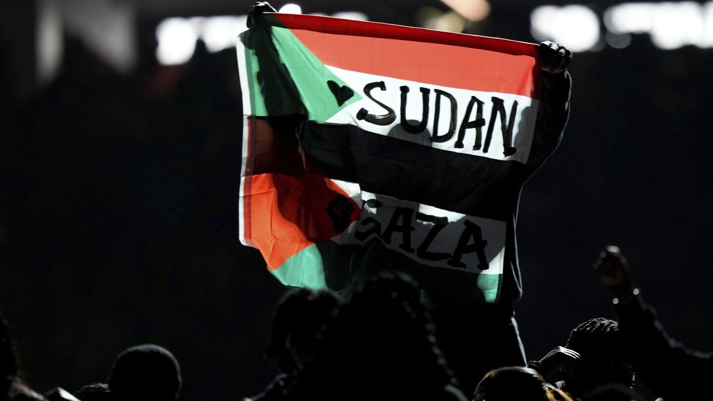 What's happening in the Gaza Strip and Sudan that sparked a protest at the Super Bowl halftime show?