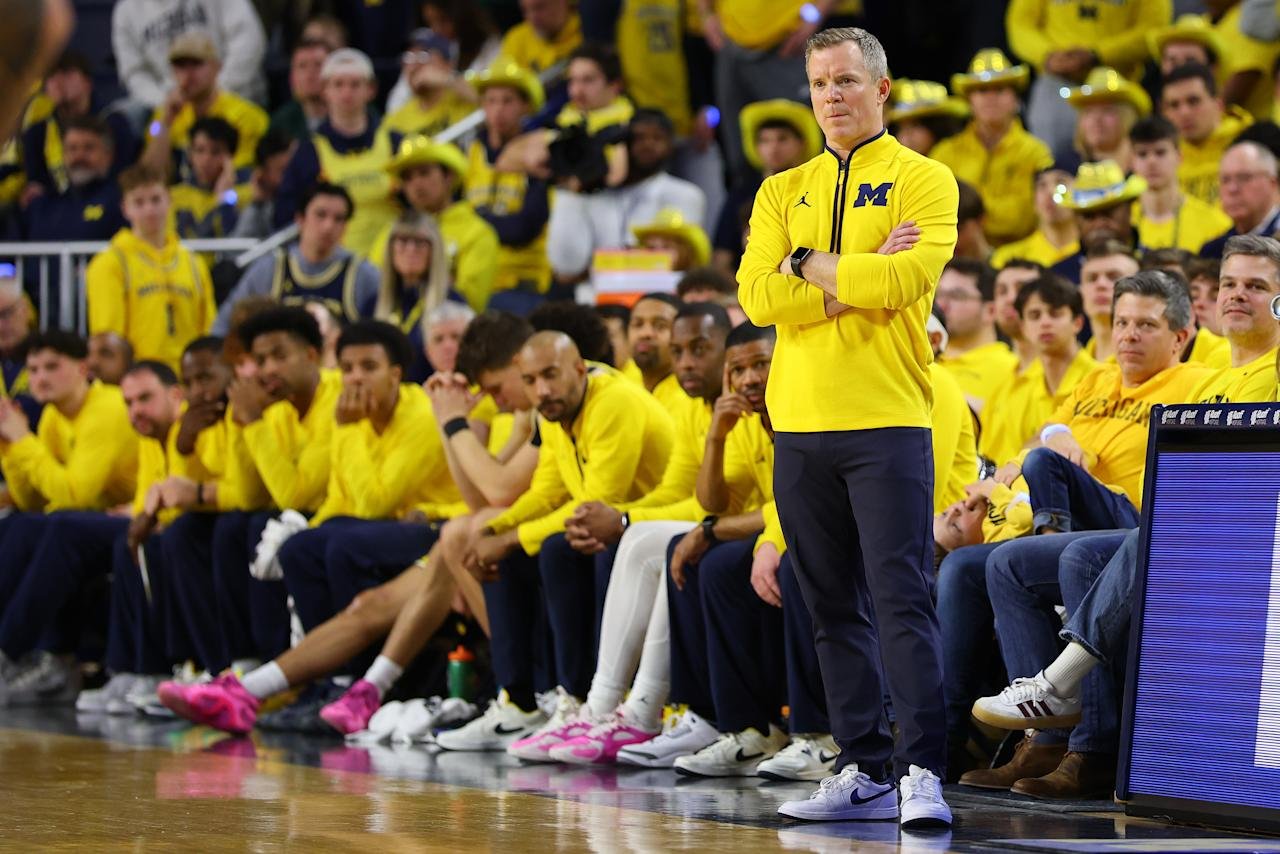 Ann Arber, Michigan. February 21: Michigan, Michigan's head coach Dusti May Michigan, Michigan playing Michigan State Spartans in Cornelor Arena on February 21, 2025. (Photo for Gregory Shams/Getty Images)