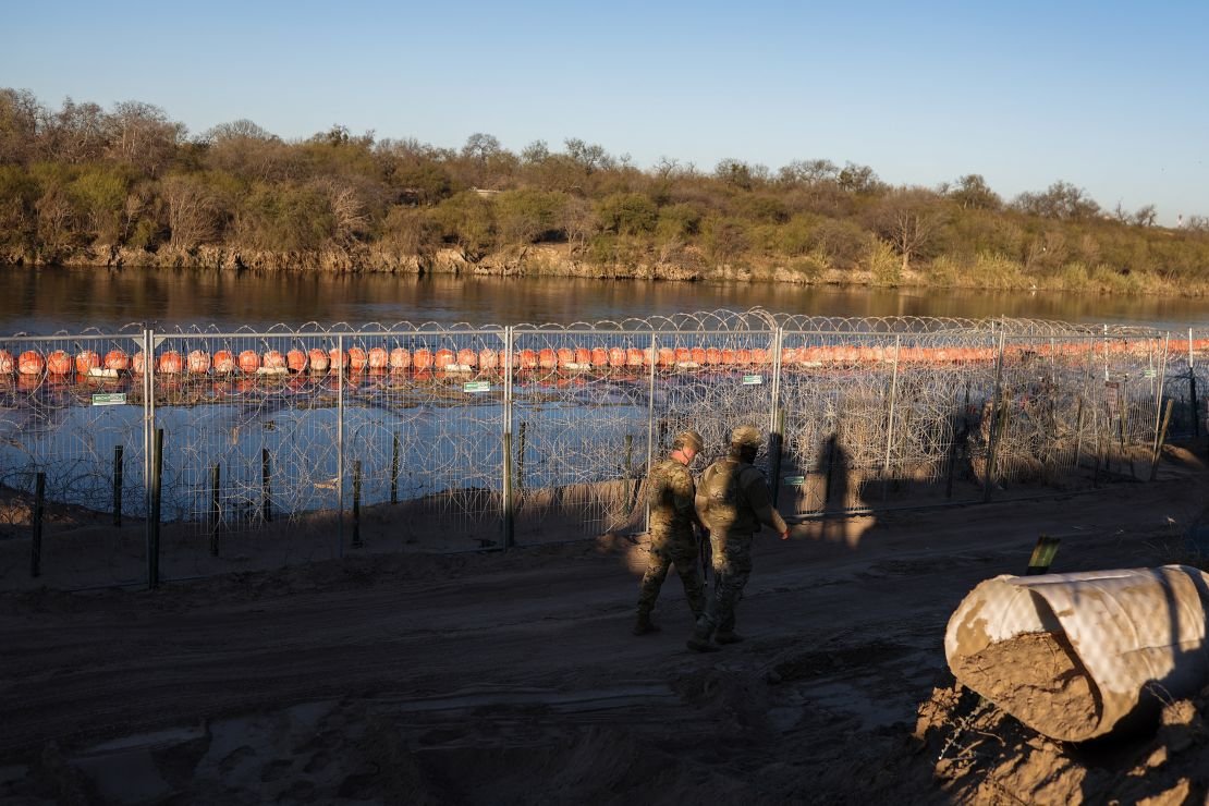 US Army soldiers patrol the US-Mexico border at Eagle Pass, Texas, on January 24.