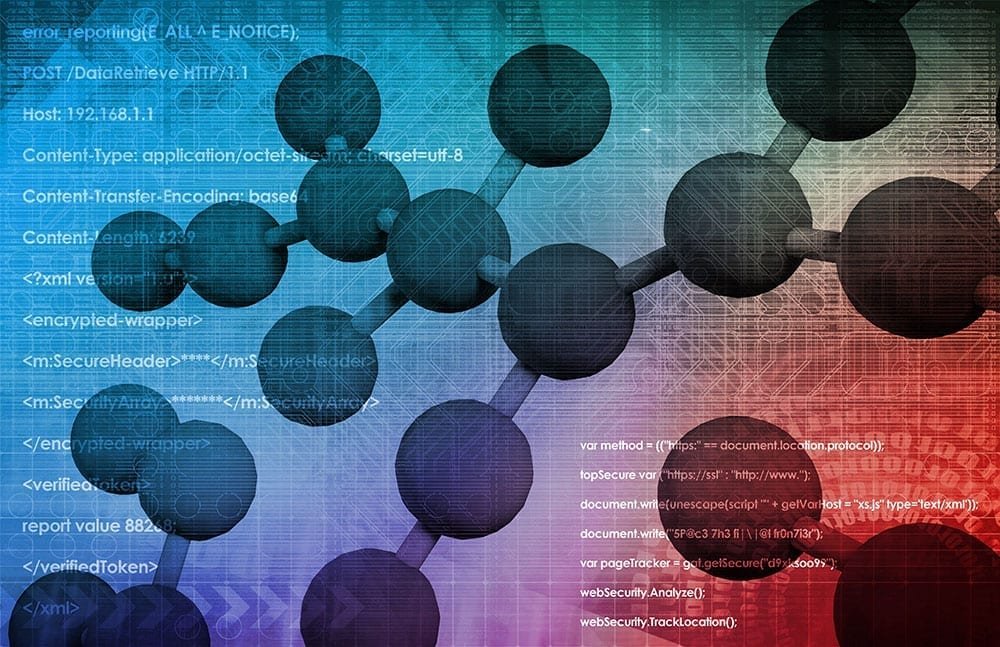 Molecules overlay computer code represent cyberbiosecurity