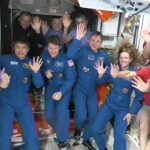 The four SpaceX Crew-10 members and the seven Expedition 72 crew members join eahc other for a welcoming ceremony shortly after the SpaceX Dragon crew spacecraft docked and the hatches opened.