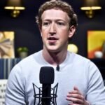 Mark Zuckerberg With Curly Hair, Wearing A White Sweater, Speaking Into A Black Microphone